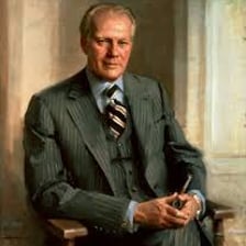 Gerald Ford appears in an official portrait as U.S. president.