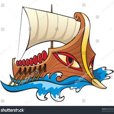 An illustration of the mythological ship Argo carrying Jason and the Argonauts.