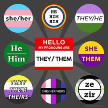 An educational graphic displaying the pronouns he/him.