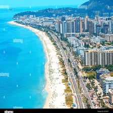 Copacabana Beach along the coast of Rio de Janeiro, Brazil.