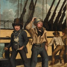 Sailors singing together aboard a ship