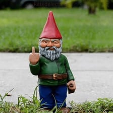 A small painted garden gnome ornament among plants