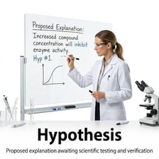 A scientist presenting a hypothesis on a whiteboard.