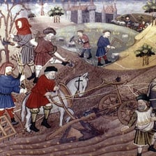 A medieval laborer working in a feudal field.