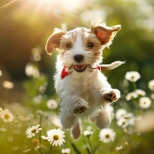 A playful puppy frolicking outdoors
