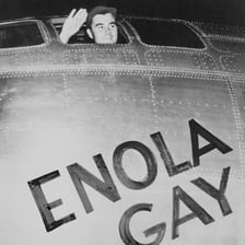 The Enola Gay B-29 bomber displayed at an aviation museum.