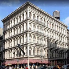 Historic cast-iron buildings on a SoHo street in Manhattan.