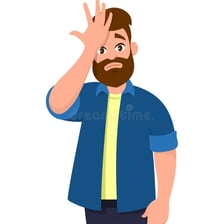 A person reacting to a small mistake with an embarrassed expression