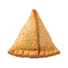 Golden triangular samosa pastries on a plate