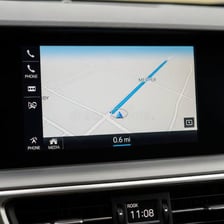 A GPS display showing a suggested driving route