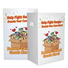 Boxes of canned food collected for a food drive