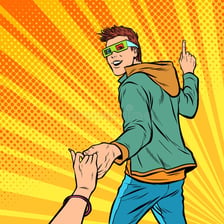 A person making a confident, determined gesture
