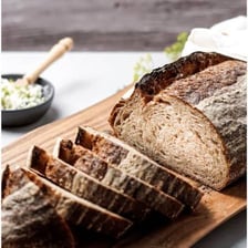 A fresh loaf of bread in a bakery