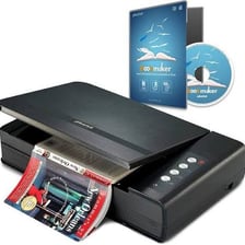 Paper document being scanned on a flatbed scanner