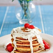 A stack of cinnamon-topped pancakes served at an IHOP restaurant