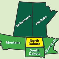 A map showing Saskatchewan next to North Dakota.
