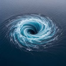 A visible swirling vortex in a body of water