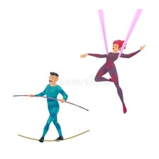 A performer showing off with an exaggerated flashy stunt.