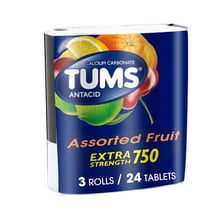 A package of Tums antacid tablets.