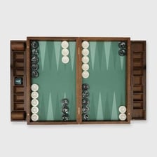 A backgammon board with playing stones and dice