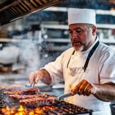 A cook preparing food behind a classic diner counter.