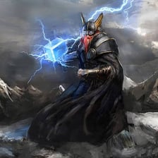 Artwork depicting the Norse gods Thor and Odin.