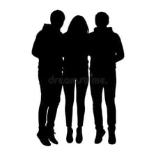 Three people standing together as a small group.