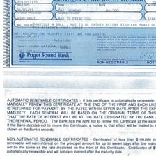 A bank certificate of deposit document or account illustration