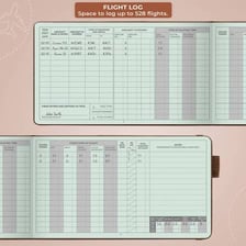 An open pilot logbook beside an aircraft cockpit