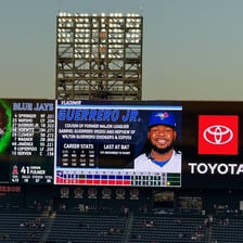 A baseball scoreboard displaying the Los Angeles Angels abbreviation LAA
