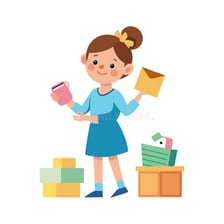 Objects being arranged into separate organized groups.