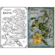 An illustrated fantasy map shown beside an open fantasy novel.