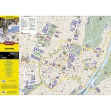 A tourist consulting a city map near landmarks