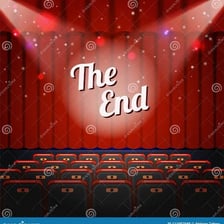Theater curtains closing at the end of a performance.