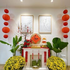 Tet New Year decorations and celebrations in Hanoi, Vietnam