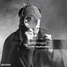 A detective examining clues with a magnifying glass