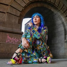 An unusually eccentric fashion outfit.