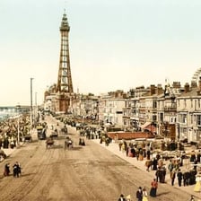 Blackpool’s seaside promenade in England.