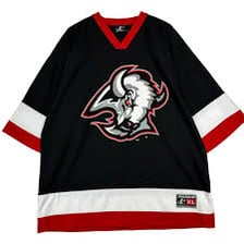 The Buffalo Sabres crossed-sabers logo on a hockey jersey.