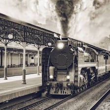 A train approaching a station.