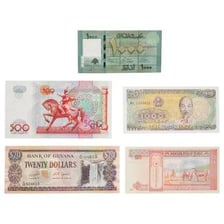 Assorted paper banknotes from different denominations.