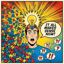 A person reacting with sudden realization