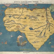 An antique map showing an unexplored region.