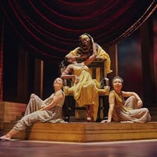 A theatrical stage set for a Shakespeare performance.