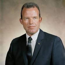 Portrait of astronaut Gordon Cooper in a NASA spacesuit