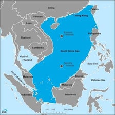 Map showing Brunei on Borneo along the South China Sea