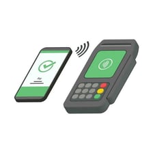 A smartphone being tapped near a contactless payment terminal.