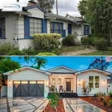 A house shown before and after renovation for resale.
