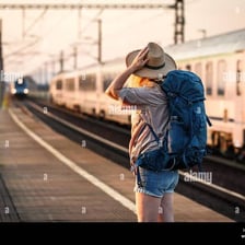 Traveler arriving at a train station