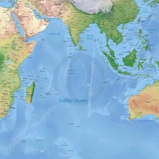 A geographic view of the Indian Ocean and its surrounding coastlines.